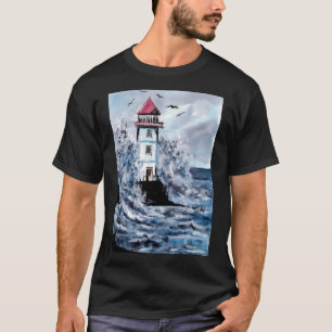 T-shirt Phare et tempête aquarelle