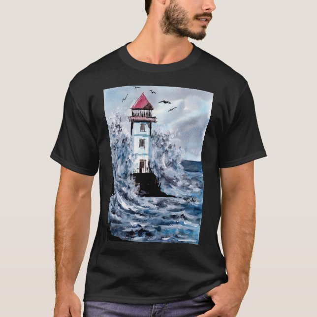 T-shirt Phare et tempête aquarelle (Devant)