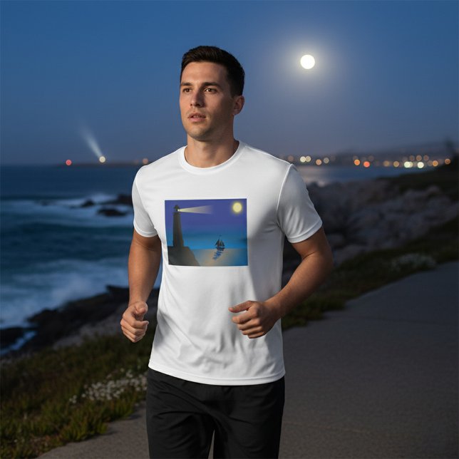 T-shirt Phare et voilier à Night Moonlit Ocean (Créateur téléchargé)