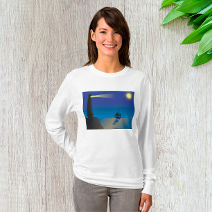 T-shirt Phare et voilier à Night Moonlit Ocean