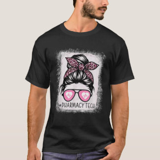 T-shirt Pharmacie Tech Vie Bleached Pink Leopard Messy Bun