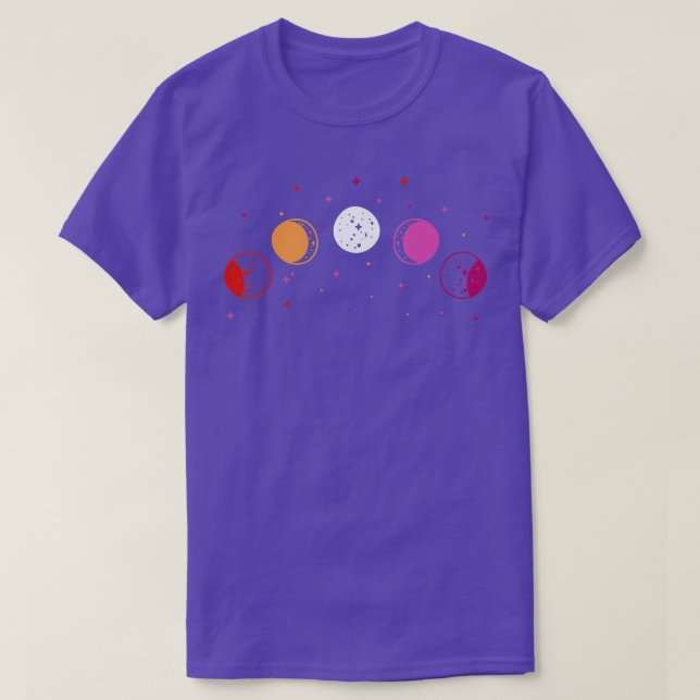 T-shirt Phases Lune Astronomie Drapeau Lesbienne subtile F (Design devant)