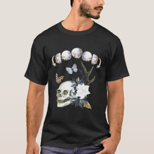 T-shirt Phases Lune Du Crâne Floral Lune Papillon mouche C