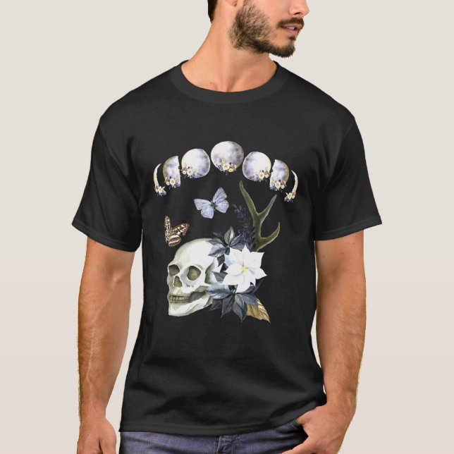 T-shirt Phases Lune Du Crâne Floral Lune Papillon mouche C (Devant)
