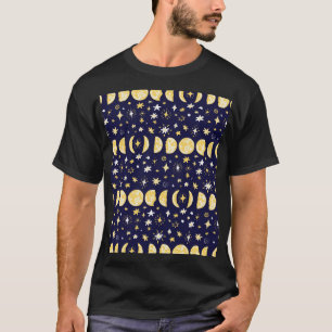 T-shirt Phases Lune Étoiles Arrière - plan Vintage