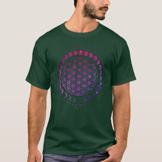 T-shirt Phases Lune Fleur De La Vie Mandala Géométrie Divi