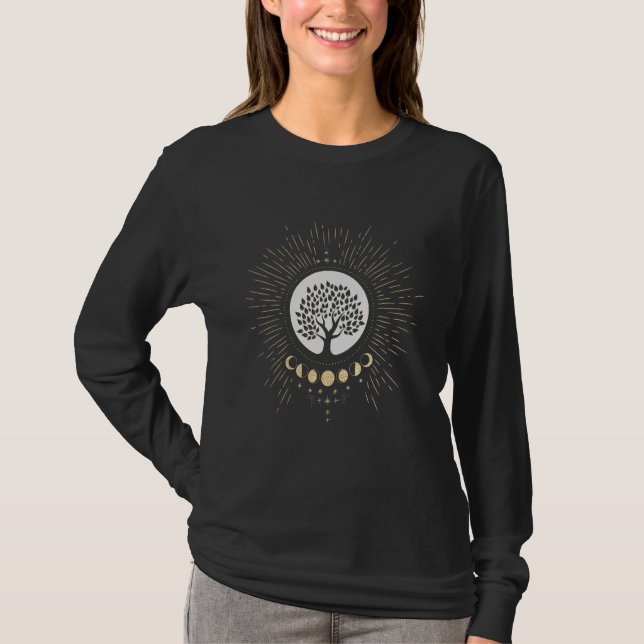T-shirt Phases Of The Moon With Tree Of Life Symbol (Devant)