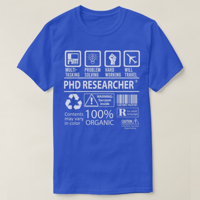 T-shirt Phd Researcher MultiTasking Certified Job Venin (Design devant)