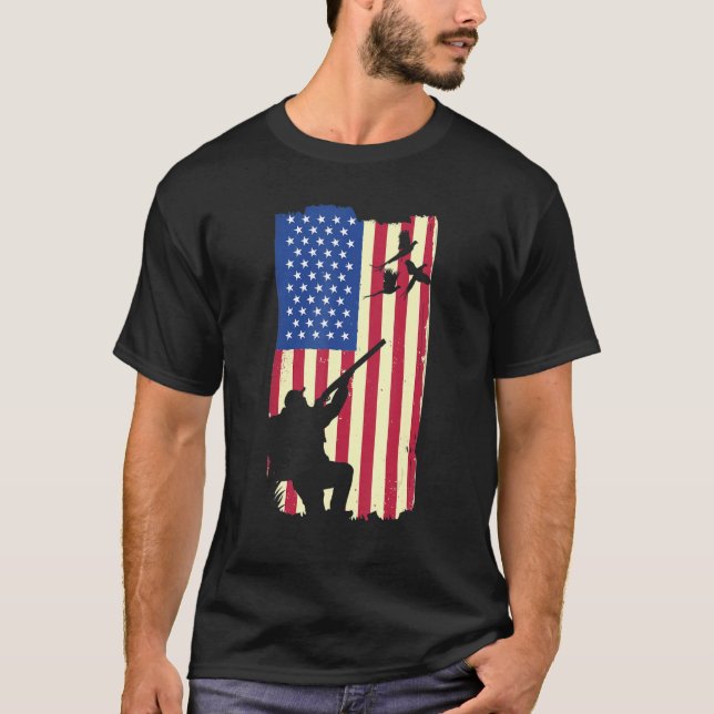 T-shirt Pheasant Hunting Patriotic American Flag Upland Bi (Devant)