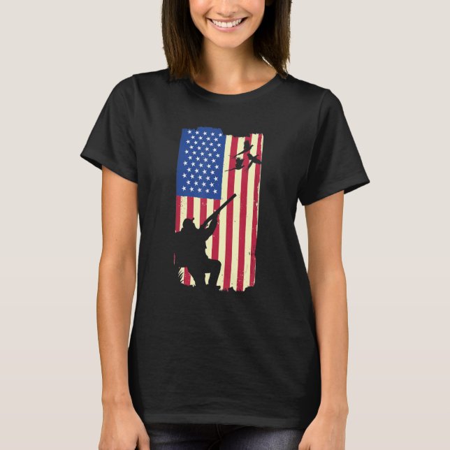 T-shirt Pheasant Hunting Patriotic American Flag Upland Bi (Devant)