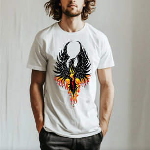 T-shirt Phénix Ardente Oiseau de Feu Tribal Noir Flammes