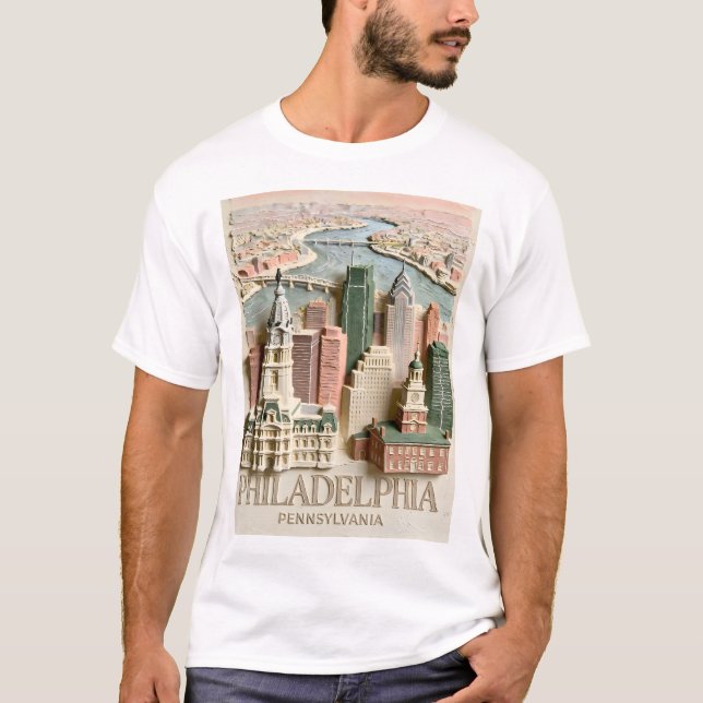 T-shirt Philadelphia Skyline Modern Textured Cityscape (Devant)