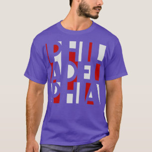 T-SHIRT PHILADELPHIE ROUGE BLANC ET BLEU WORD ART PHILLY F