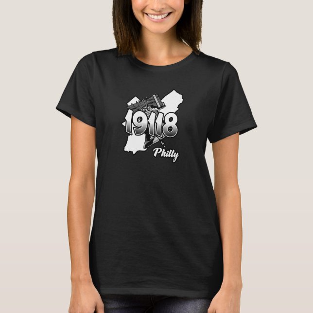 T-shirt Philadelphie Silhouette avec code postal 19118 et  (Devant)