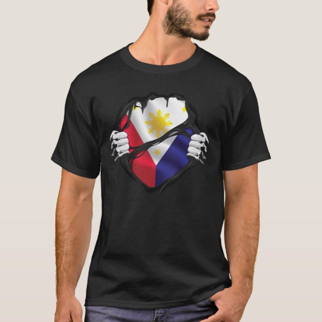 T-shirt Philippines Drapeau à racines pures Noir (Devant)