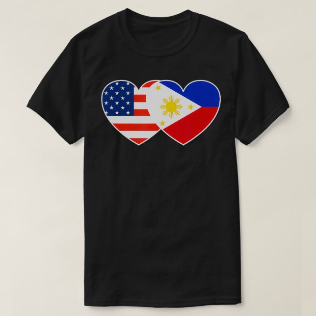 T-shirt Philippines États-Unis Drapeau double coeur pour l (Design devant)