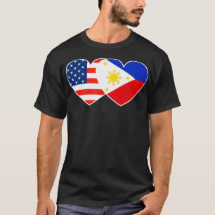 T-shirt Philippines États-Unis Drapeau double coeur pour l
