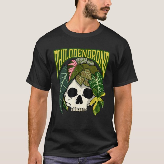 T-shirt Philodendron House Plante Lover Skull Aroids Head  (Devant)