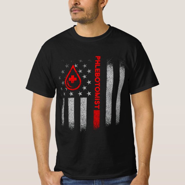 T-shirt Phlebotomist American Flag Phlebotomy Technician B (Devant)
