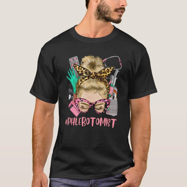 T-shirt Phlebotomiste Blonde Messine Bun Hair droit Leopar (Devant)