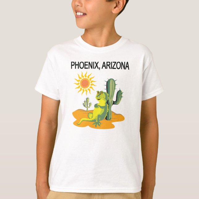 T-shirt Phoenix Arizona Lizard au soleil sous un Saguaro (Devant)