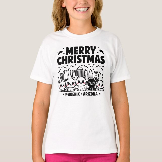 T-shirt Phoenix City Arizona Merry Christmas Cats USA (Devant)