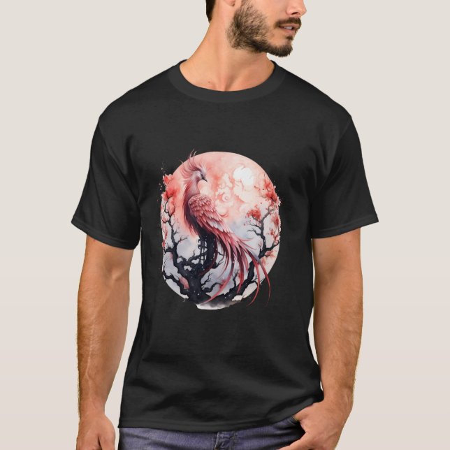 T-shirt Phoenix Moon Fire Phoenix Bird Sakura Tree Mythica (Devant)
