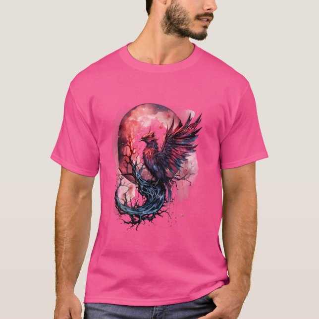 T-shirt Phoenix Moon Fire Phoenix Bird Sakura Tree Mythica (Devant)