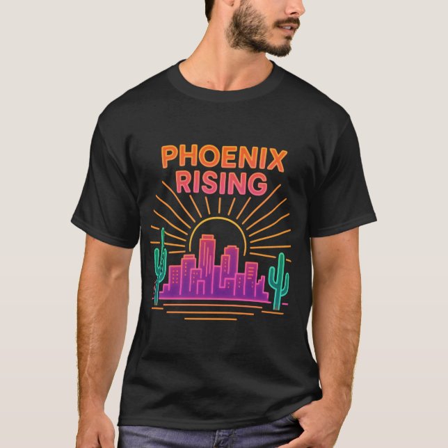 T-shirt Phoenix Rising Ville Néon – Synthwave Rétro Désert (Devant)