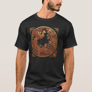 T-shirt Phoenix Rouge Or Design Traditionnel Asiatique