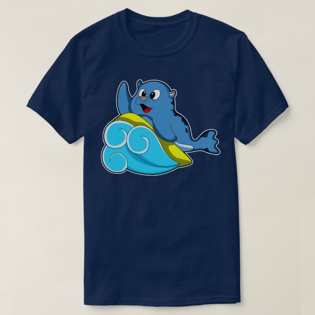 T-shirt Phoque au surf avec planche de surf 2 (Design devant)