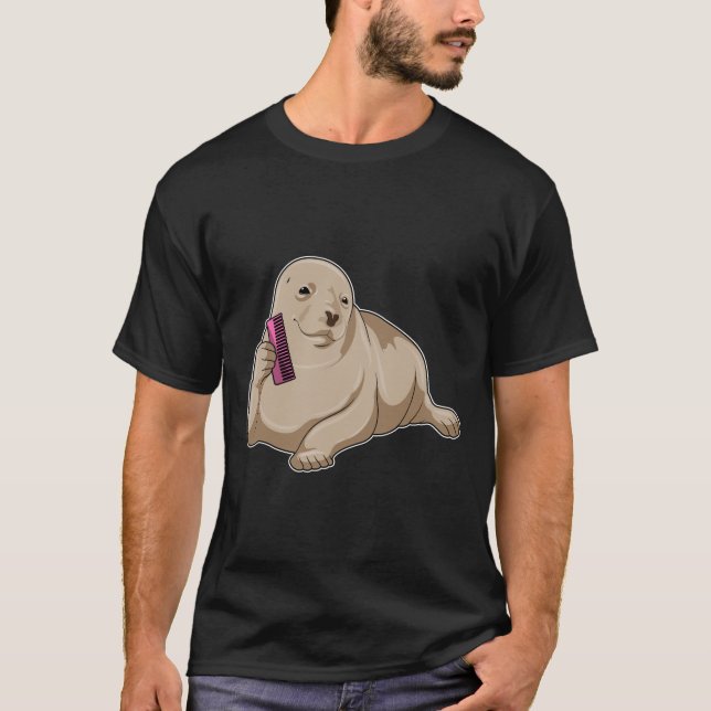 T-shirt Phoque coiffeur avec peigne (Devant)