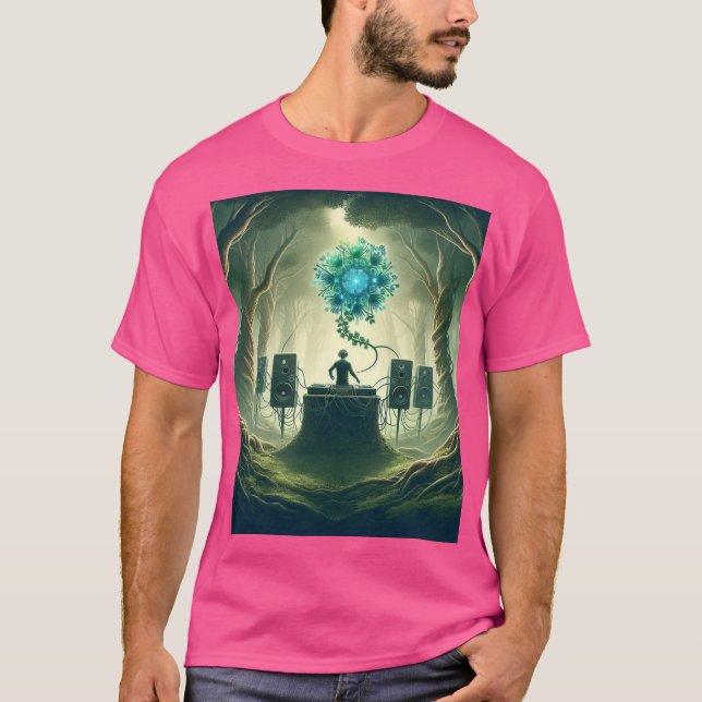 T-shirt Photo Abstraite d'un DJ dans une forêt mystique (Devant)