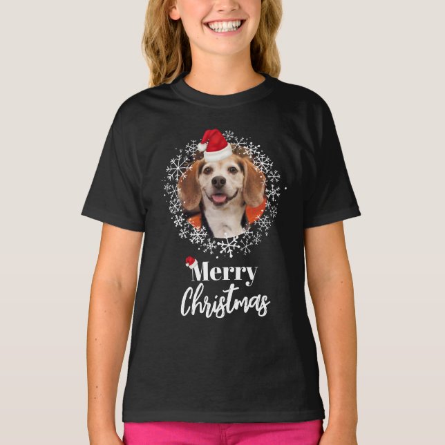 T-shirt Photo Animaux de compagnie Red Santa Hat Snowflake (Devant)