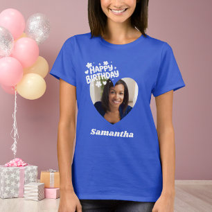 T-shirt Photo cœur nom anniversaire bleu