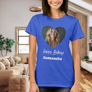 T-shirt Photo cœur nom anniversaire femme bleu