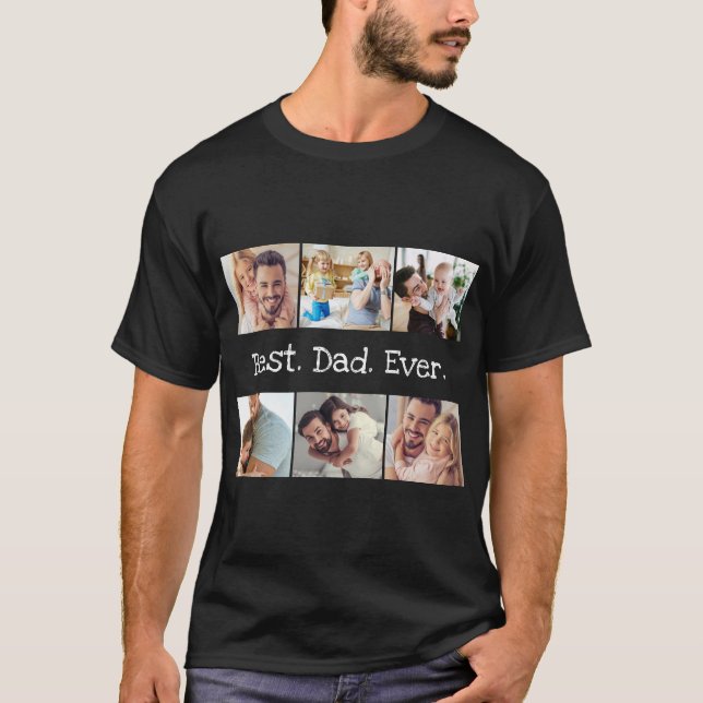 T-shirt Photo Collage Meilleur papa jamais en noir et blan (Devant)
