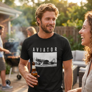 T-shirt Photo d'aviation en noir et blanc d'un avion vinta