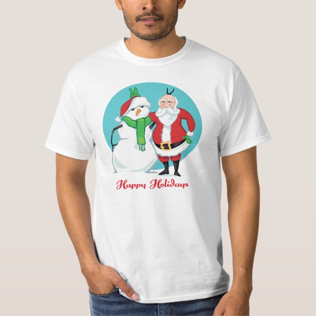 T-shirt Photo de bonhomme de neige de Père Noël (Devant)