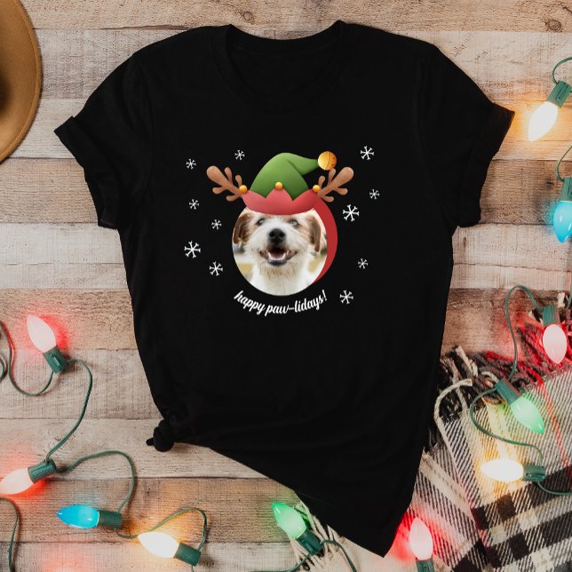 T-shirt Photo de chien avec Elf Reindeer Antler Casquette  (Créateur téléchargé)