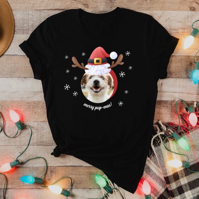 T-shirt Photo de chien avec Père Noël Reindeer Antler Casq (Créateur téléchargé)