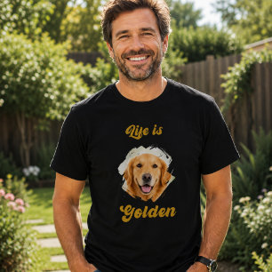 T-shirt Photo de Golden Retriever La vie est dorée Noir et