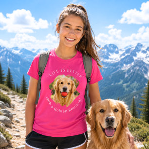 T-shirt Photo de Golden Retriever La vie est meilleure fil