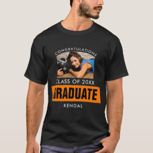 T-shirt Photo de graduation noir et orange personnalisée