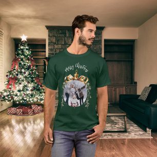 T-shirt Photo de la famille de l'or vert de Noël