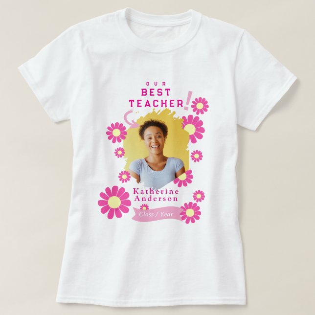 T-shirt Photo de la meilleure enseignante Daisy blanc (Design devant)