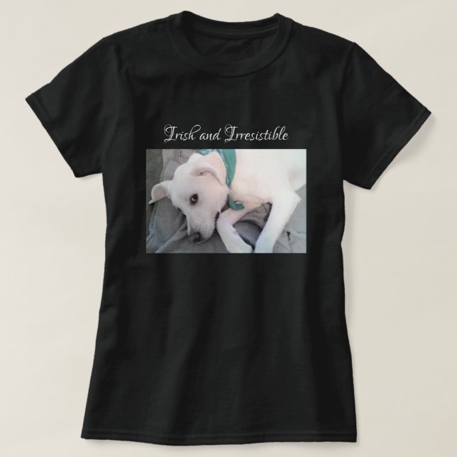 T-shirt Photo de mignon chien chiot blanc St. Patrick's Da (Design devant)