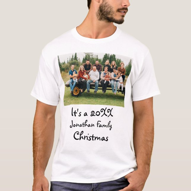 T-shirt Photo de Noël de la famille moderne personnalisée (Devant)