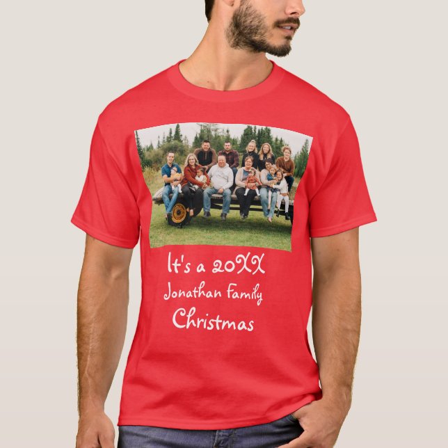 T-shirt Photo de Noël de la famille moderne personnalisée (Devant)
