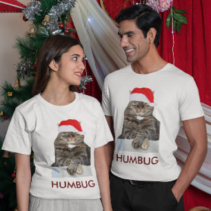 T-shirt Photo de Noël Humbug de chat avec Santa Hat Unisex